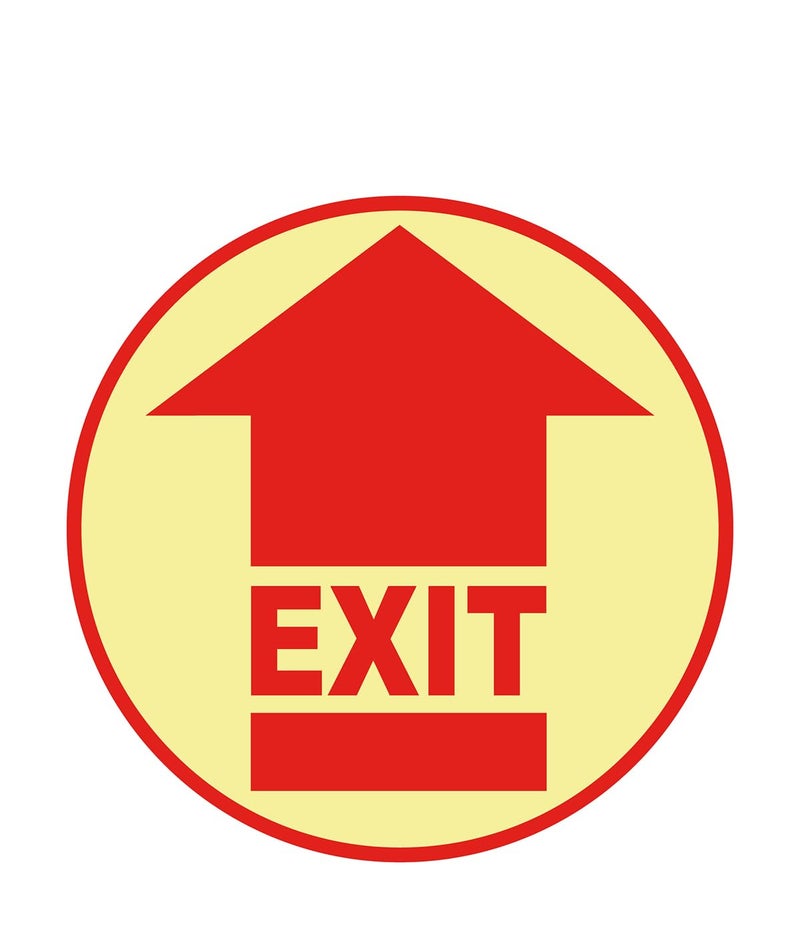 Stranco Inc Stranco Non-Slip Glow in the Dark Floor Sign "EXIT" 17” Red on White | Permanent Acrylic Adhesive, Pebble-Textured Laminate, Durable 20 mil Construction, Slip-Resistant Safety Label - Image 1